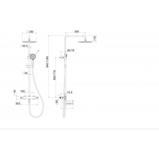 COPEN CoolTouch termosztátos kád-zuhany rendszer mozgatható kifolyóval, króm, Ø250 mm