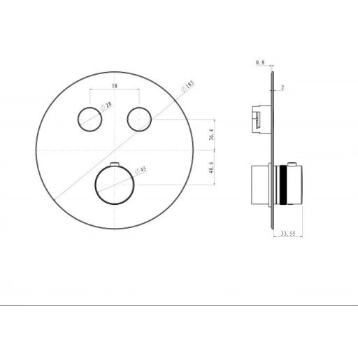 COPEN CoolTouch Kerek, Matt Fekete Termosztátos Kád/Zuhany Csaptelep Előlap