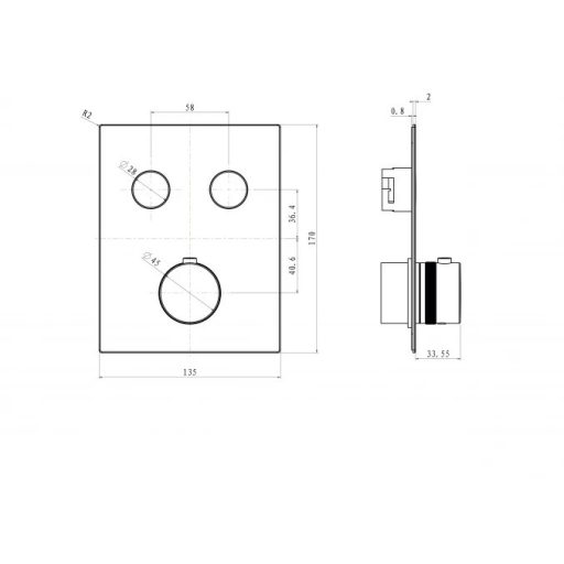 COPEN CoolTouch Fényes króm termosztátos beépíthető csaptelep előlap, szögletes 