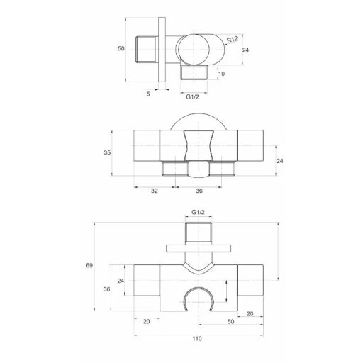COPEN 110 x 69 x 50 mm bidé zuhany szett tartóval és T-idommal – Matt fekete