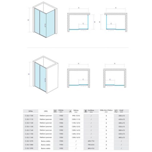 COPEN ATLAS PRO zuhanyajtó 1600x1950 mm – Króm