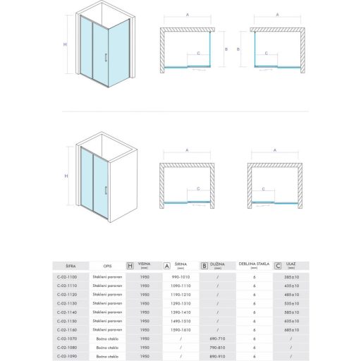  COPEN ATLAS PRO zuhanyajtó 1000x1950 mm – Króm