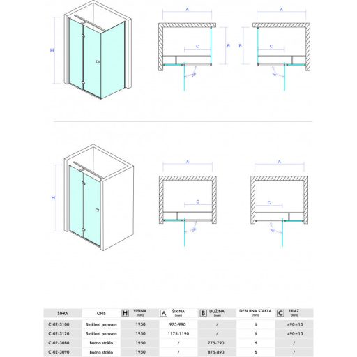COPEN FONTA fix oldalfal 80 cm x 195 cm, víztiszta