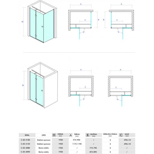 COPEN FONTA fix oldalfal 90x195 cm, króm