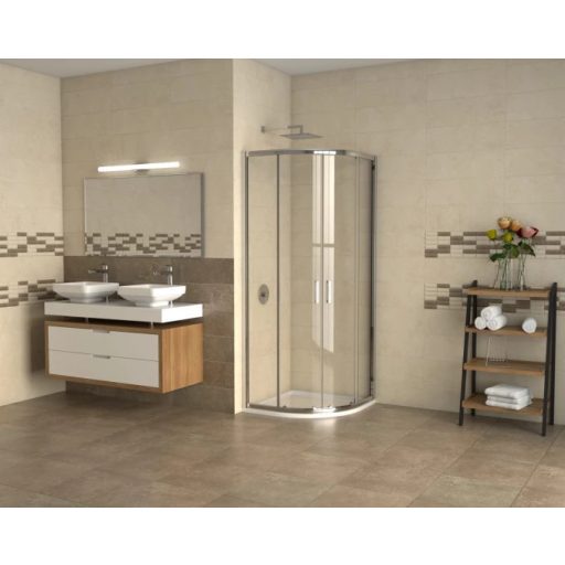 Copen Atlas íves zuhanykabin – Króm profil, 80x80x195 cm, 6 mm víztiszta üveg