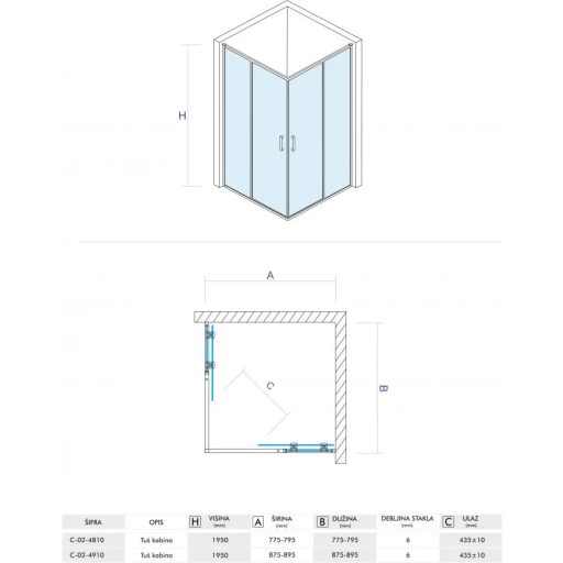 COPEN ATLAS 90x90 cm szögletes zuhanykabin – Króm profil, 6 mm edzett biztonsági üveg
