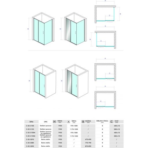 COPEN Titan Tolóajtós Zuhanyajtó 1000x1950 mm Króm