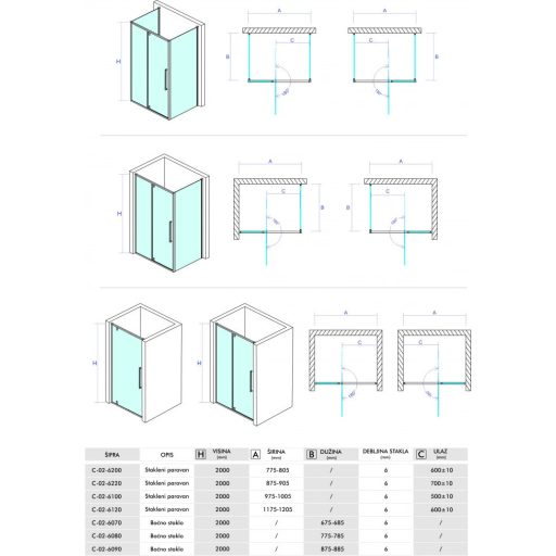 COPEN Absolut Pivot Zuhanyajtó 1200x2000 mm Króm