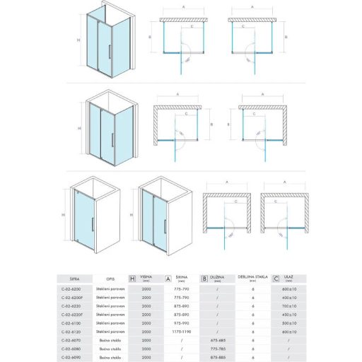 COPEN ABSOLUT 80x80 cm szögletes zuhanykabin – Pivot ajtó, 200 cm magasság, 6 mm edzett üveg