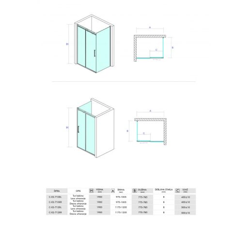 COPEN STAR 120x80 cm aszimmetrikus zuhanykabin – Króm profil, 8 mm extra vastag biztonsági üveg