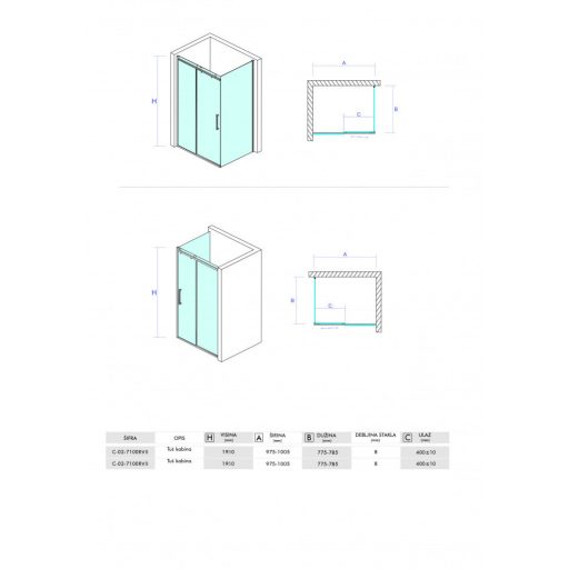 COPEN NEPTUN 120x80 cm aszimmetrikus zuhanykabin – Króm profil, 195 cm magasság, 6 mm üveg