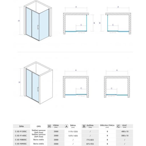  COPEN Alpha Soft Close Tolóajtós Zuhanyajtó 1200x2000 mm Króm