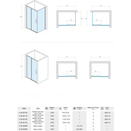 Tolóajtós zuhanyajtó ATLAS BLACK 1000x1950 mm sötétített víztiszta üveg, fekete keret, 6 mm