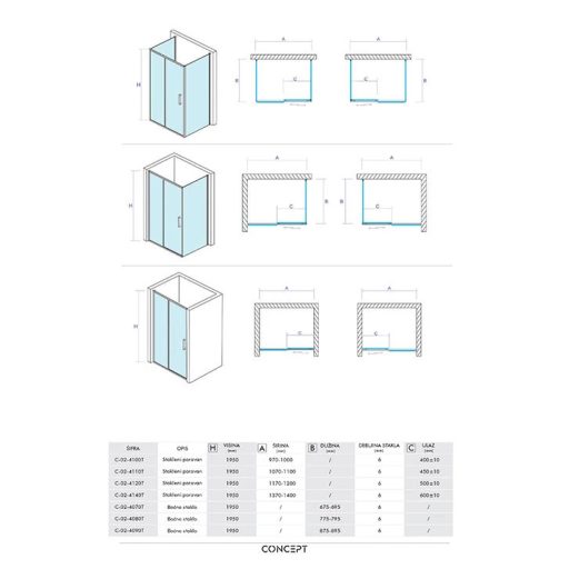 COPEN Atlas Black Tolóajtós Zuhanyajtó 1100x1950 mm Füstüveg
