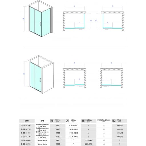 Tolóajtós zuhanyajtó ATLAS BLACK 1200x1950 mm sötétített víztiszta üveg, fekete keret, 6 mm