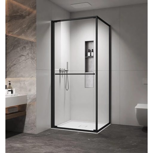 COPEN ATLAS PRO 1V 90x90 cm szögletes zuhanykabin – Matt fekete keret, sötétített üveg, 200 cm magasság