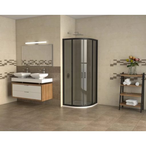 Copen Atlas Black íves zuhanykabin – Matt fekete keret, 6 mm füstös üveg, R80x195 cm