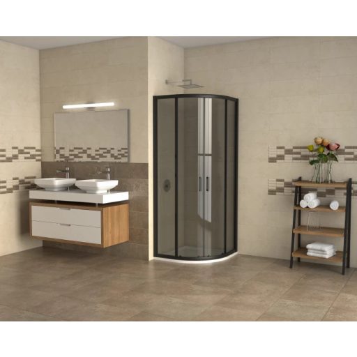 Copen Atlas Black íves zuhanykabin – Matt fekete keret, 90x90x195 cm, füstös üveg