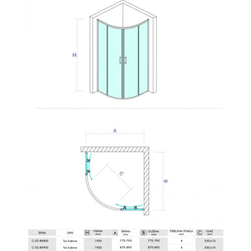 Copen Atlas Black íves zuhanykabin – Matt fekete keret, 90x90x195 cm, füstös üveg
