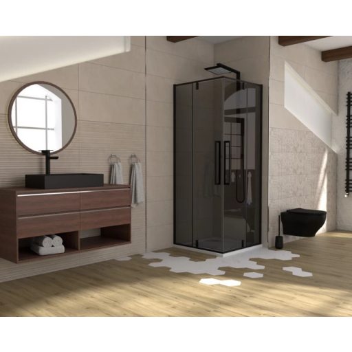 COPEN ABSOLUT BLACK 80x80 cm szögletes zuhanykabin – Matt fekete keret, sötétített üveg, pivot ajtó