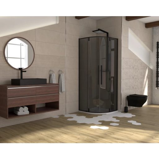 COPEN ABSOLUT BLACK 80x80 cm íves zuhanykabin – Matt fekete keret, sötétített üveg, pivot ajtó
