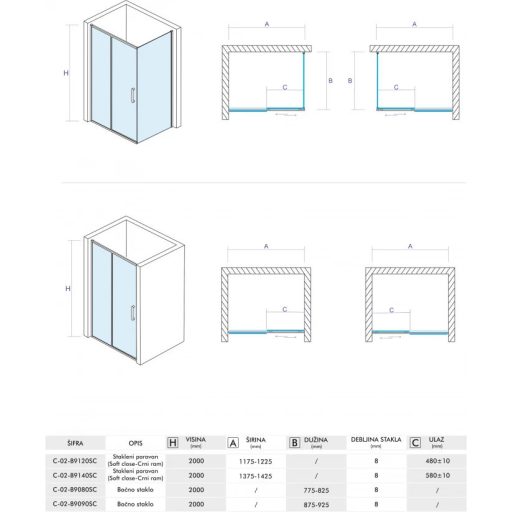 COPEN Alpha Black Soft Close Tolóajtós Zuhanyajtó 1200x2000 mm Fekete