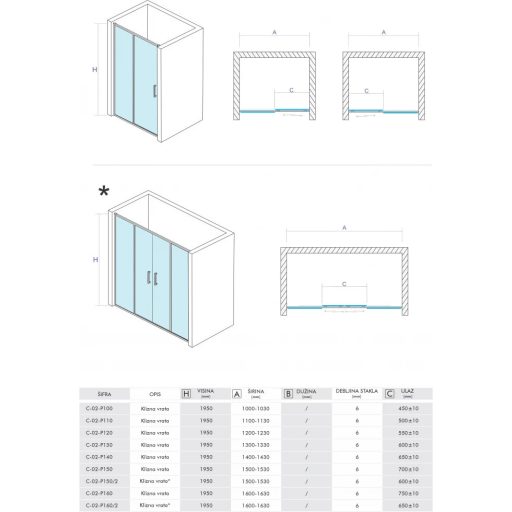 COPEN OPAL kétszárnyú tolóajtós zuhanyajtó 1600x1950 mm – Króm