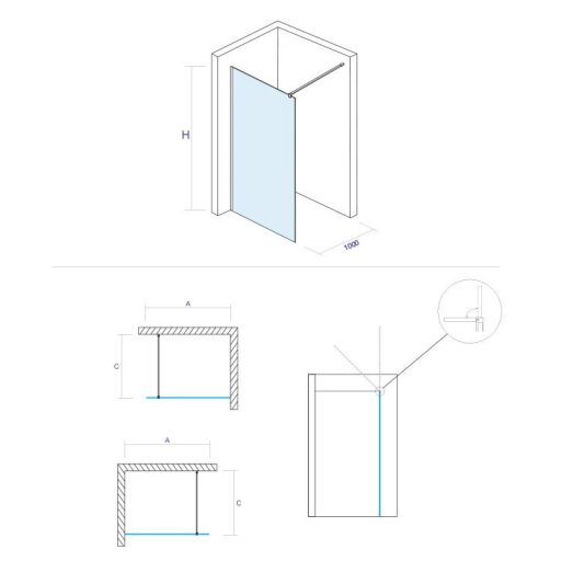 COPEN MONTE Walk-in zuhanyfal 1400x2000 mm, króm