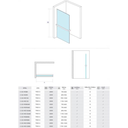 COPEN MONTE Walk-in zuhanyfal 900x2000 mm, matt fekete