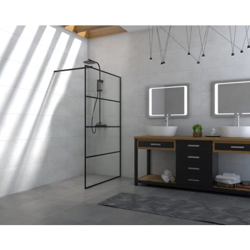 COPEN MONTE Walk-in zuhanyfal 1000x2000 mm – Matt fekete keretes