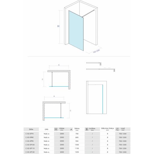 COPEN PROJECT Walk-in zuhanyfal 900x2000 mm, króm