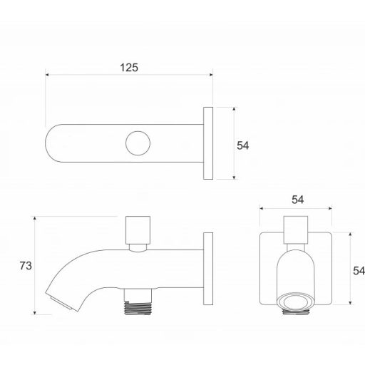 Copen fali kádtöltő kifolyócső zuhanyváltóval, matt fekete – 125 mm
