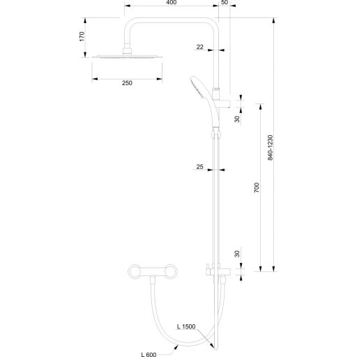 COPEN zuhanyoszlop készlet kerek esőztetővel, króm, Ø250 mm