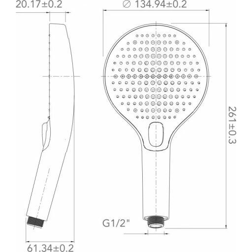 COPEN Extra Nagy Multi-Funkciós Kézi Zuhanyfej, 135 mm – 5 állítható vízsugár, Matt Fekete (C-05-5250)