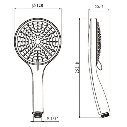 COPEN Extra Széles Multi-Funkciós Kézi Zuhanyfej, 120 mm – 3 állítható vízsugár, Króm (C-05-5251)