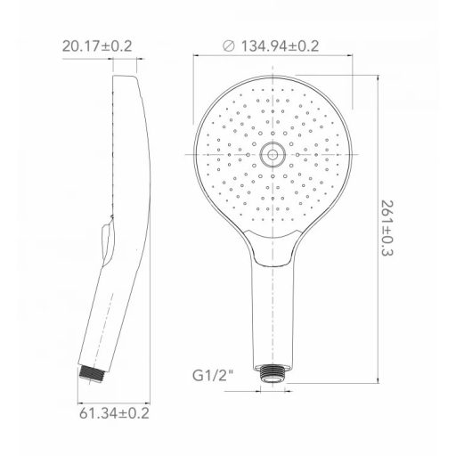 COPEN Extra Nagy Multi-Funkciós Kézi Zuhanyfej, 135 mm – 3 állítható vízsugár, Króm (C-05-5253)