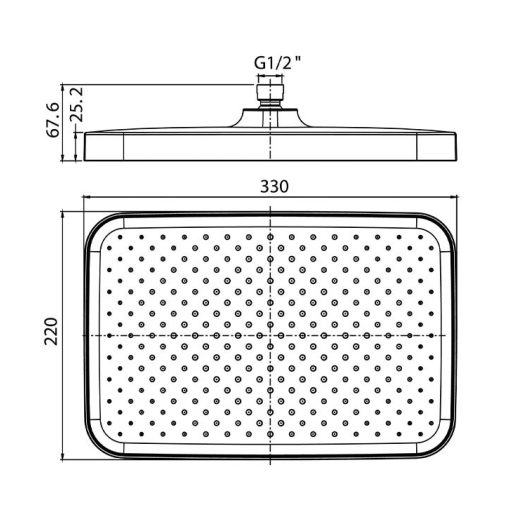 COPEN rozsdamentes acél (S/S 304) szögletes fejzuhany, 330x220 mm, króm/fekete