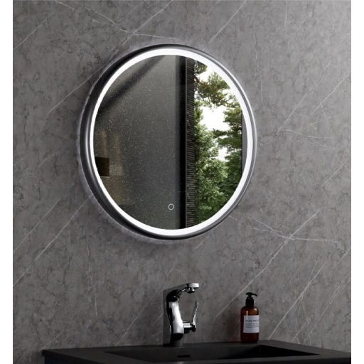 COPEN Kerek LED fürdőszobai tükör széles fekete kerettel – 80 cm