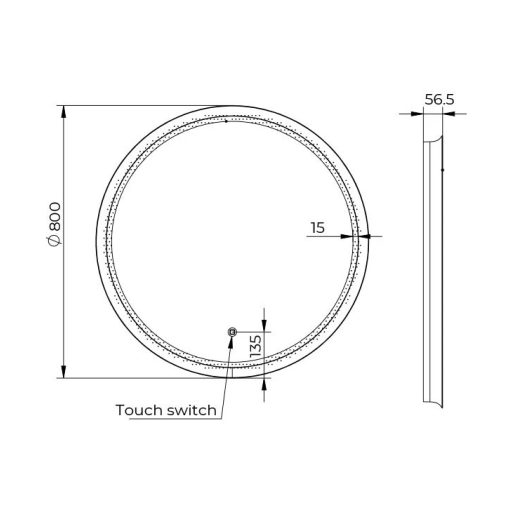 COPEN Kerek LED fürdőszobai tükör széles fekete kerettel – 80 cm