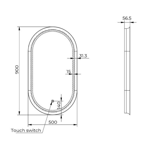 COPEN Ovális LED fürdőszobai tükör extra vastag gunmetal kerettel – 50x90 cm
