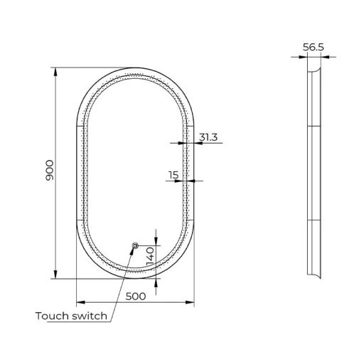 COPEN Ovális LED fürdőszobai tükör extra vastag fekete kerettel – 50x90 cm