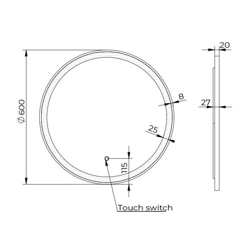 COPEN Kerek LED fürdőszobai tükör fekete alumínium kerettel – 60 cm
