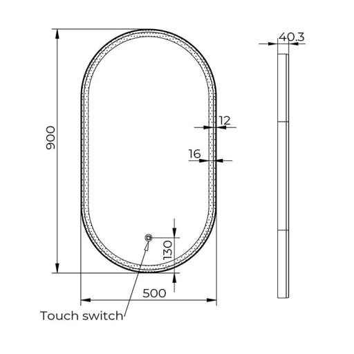 COPEN Ovális LED fürdőszobai tükör gunmetal alumínium kerettel – 50x90 cm
