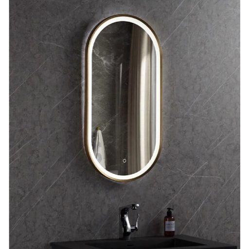 COPEN Ovális LED fürdőszobai tükör arany alumínium kerettel – 50x90 cm
