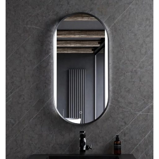 COPEN Ovális LED fürdőszobai tükör vastag fekete kerettel – 50x90 cm