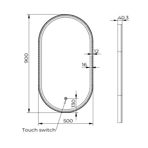 COPEN Ovális LED fürdőszobai tükör vastag fekete kerettel – 50x90 cm