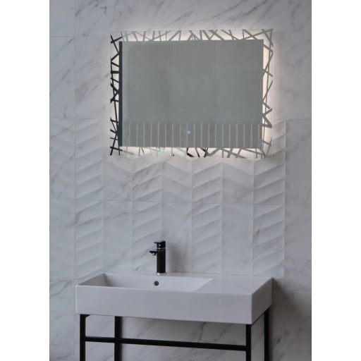 COPEN Absztrakt mintás LED fürdőszobai tükör érintőkapcsolóval – 80x60 cm
