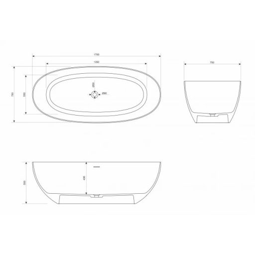 Copen Bette szabadon álló akril kád – 1700x750x550 mm, matt fehér