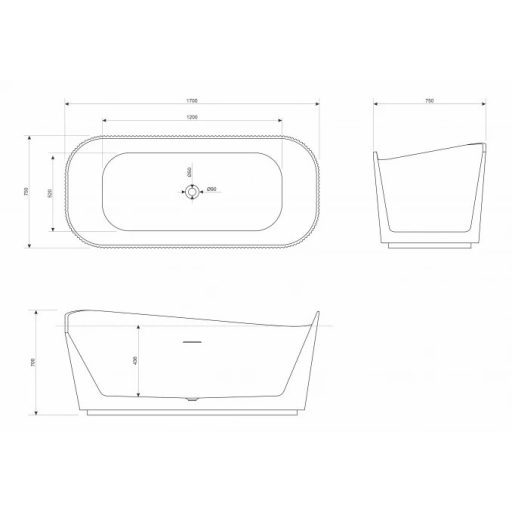 Copen Brigitte szabadon álló akril kád – 1700x750x700 mm, fényes fehér