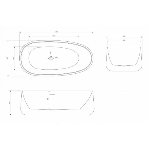 Copen Mae szabadon álló akril kád – 1760x860x580 mm, matt fehér